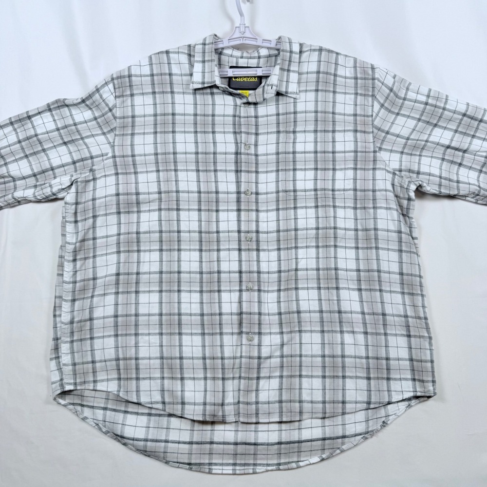 Cabela's Mens 2XL Gray Plaid 100% Cotton Long Sleeve Button Down Shirt 2TG